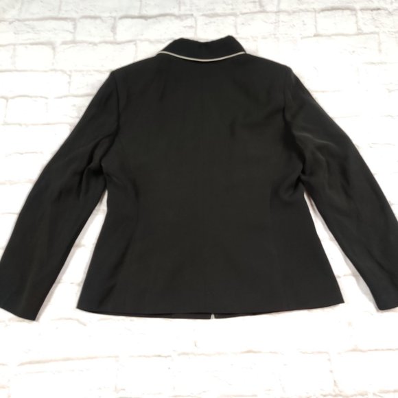 KASPER Womens petite power blazer jacket single breasted black white accent  8P - Picture 2 of 6